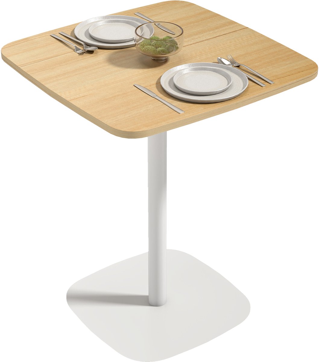 HOMCOM Eettafel - MDF, Staal - 60x60x75cm - Natuurlijk Hout