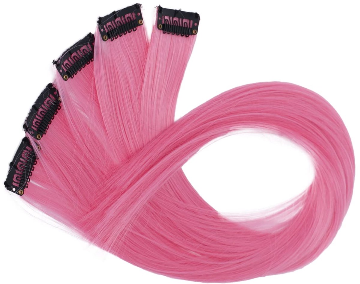 CAISHA 60cm Kleurrijk Streng Highlights Clip In Extension Hair Extensions Steil Lang Haar Haarstukje Roze BST113 - ShopVlot