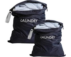 Waszak Reis - Set van 2 Stuks - Waterdichte Vuile Waszakken met Rits & Handige Ophanglus - Geschikt voor Koffer, Zwemmen, Camping & Vakantie - 60 x 45 cm & 55 x 35 cm - Marineblauw