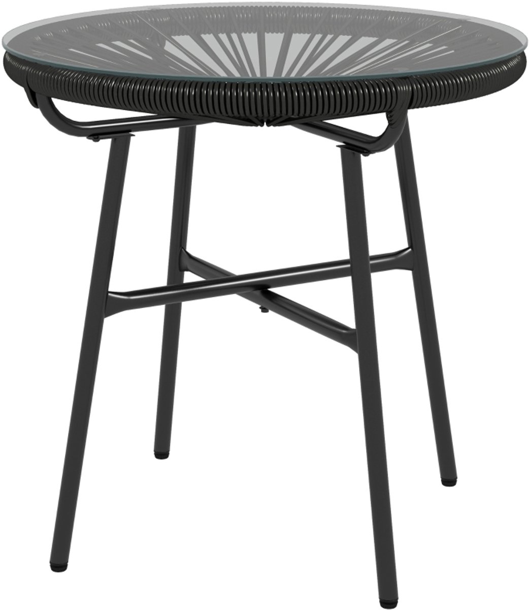 Tuintafel - boho-stijl - gevlochten touw - tafelblad van gehard glas - waterbestendig - 50 cm x 50 cm x 50 cm - zwart