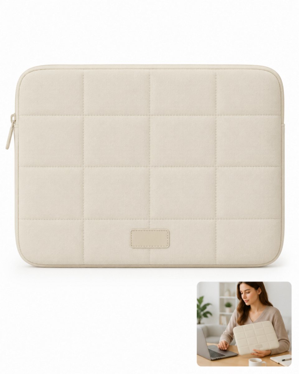 Laptophoes 15.6 Inch - Laptoptas - Laptopsleeve - Waterafstotende - Lichtgewicht - Zachte Voering - Geschikt Voor 15.6-Inch Laptops - Beige