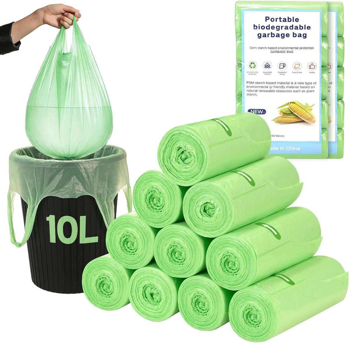 Biologische Vuilniszakken - 10 Liter - 45 x 60 cm - Scheurvast en Lekvrij - Voor Huishoudelijk Afval