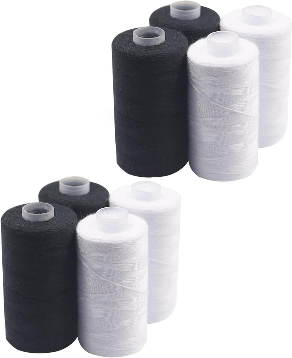 Naaigaren Set - Universeel Garen - Naaiprojecten Uitvoeren - Duurzaam Polyester Materiaal - 8 Spoelen 500m - Zwart Wit