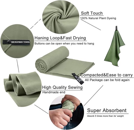 Microvezel Handdoek - Reishanddoek Sportbadlaken - Snel Drogen - Ultra Absorberend - 40x80 cm - Groen — afbeelding 5