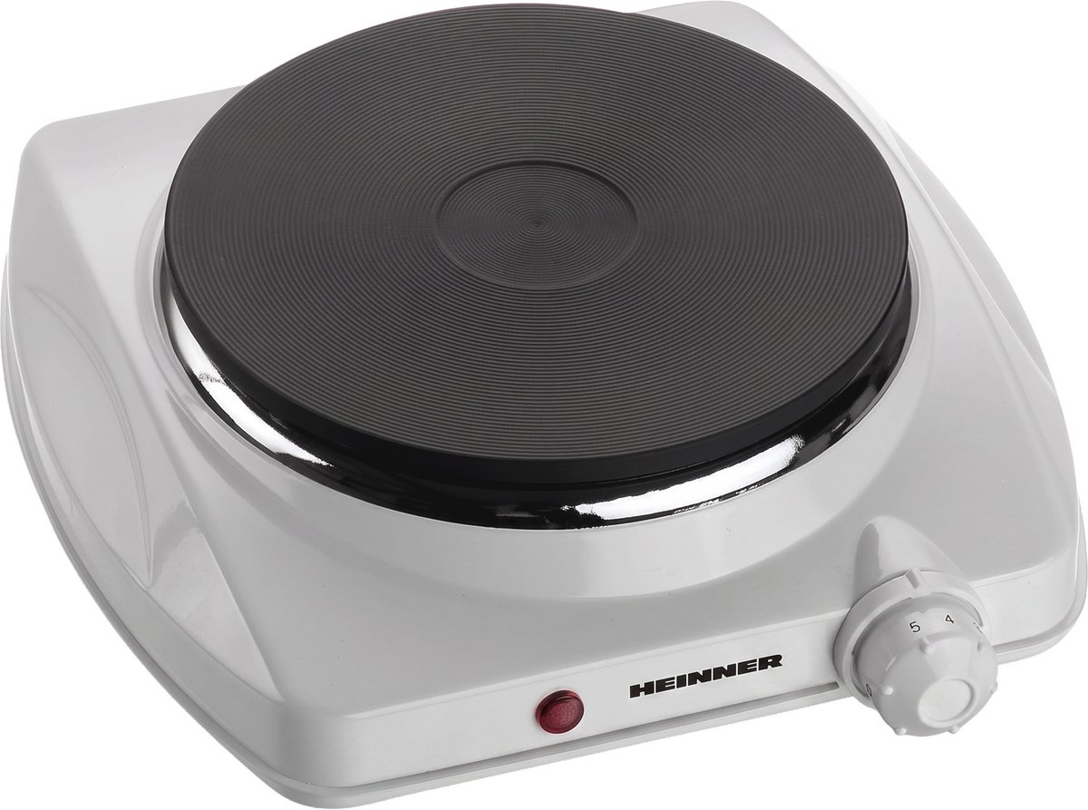 Heinner Elektrische Kookplaat – 1400W – 1 Gietijzeren Kookplaat – 18,5 cm – Instelbare Thermostaat – Oververhittingsbeveiliging – Mechanische Bediening – Wit