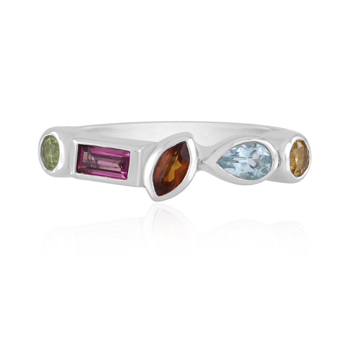 Cavill - Zilveren Ring met Hemelblauwe Topaas 0,24 ct - 925 Sterling Zilver met Rhodium - Rhodoliet & Citrien - Modern Minimalistisch Luxe Sieraad