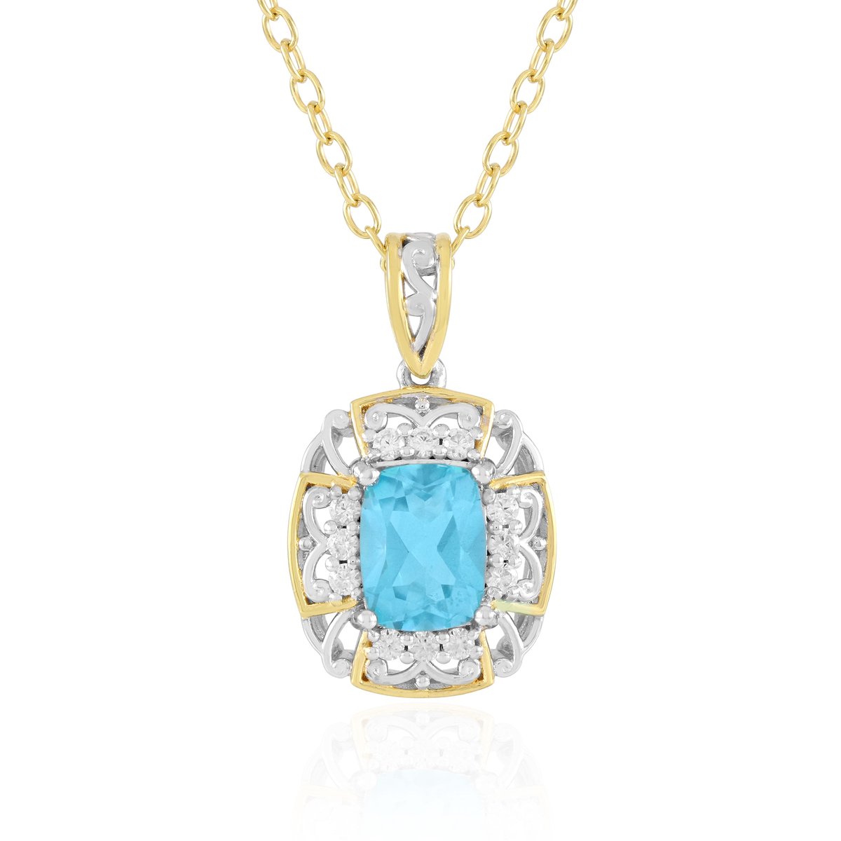 Cavill - Paraiba Blauwe Topaas Halsketting 1,53 ct - 925 Sterling Zilver Verguld - Antiek Geslepen Topaas - Elegante Ketting 50 cm - Zirkonen Cambodja