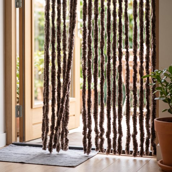 Cheqo® Vliegengordijn 90x210 cm Bruin - Insectengordijn - Deurgordijn - Kattenstaart - Horgordijn - Hordeur - Pluche Strengen - Chenille - Muggengordijn - Vliegenhor - Anti Insecten - voor Deur, Tuindeur, Balkondeur, Caravan en Camper — afbeelding 5