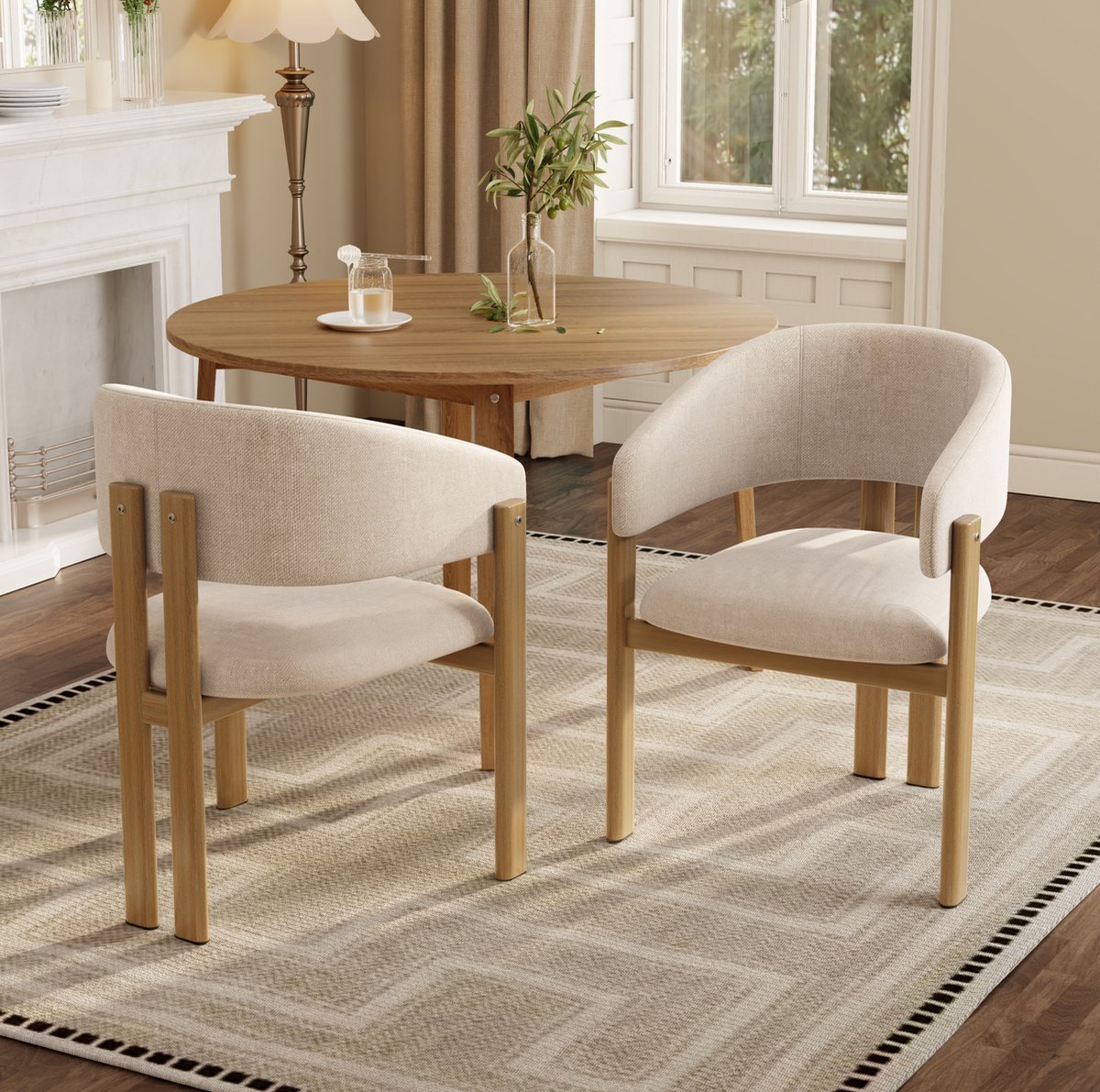 STILVORA Eetkamerstoel - 83 Cm - Set Van 2 - Met Armleuningen En Houtlook Metalen Onderstel - Voor Eetkamer, Woonkamer En Café - Beige