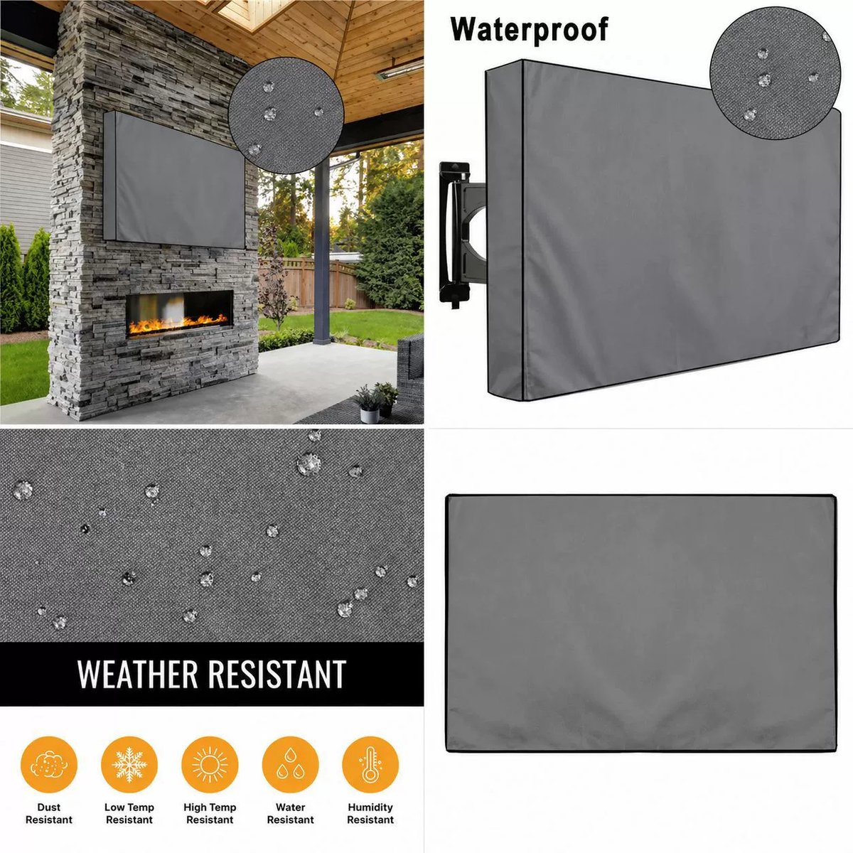 TV-hoes voor Buiten 55-58 Inch - Tv-schermbeschermer - Waterdicht en Weerbestendig - Buitenbehuizing voor Televisie - Beschermers - 600D Oxford-doek - 137*89*13cm - met Opbergtas en opbergruimte voor de Afstandsbediening - grijs