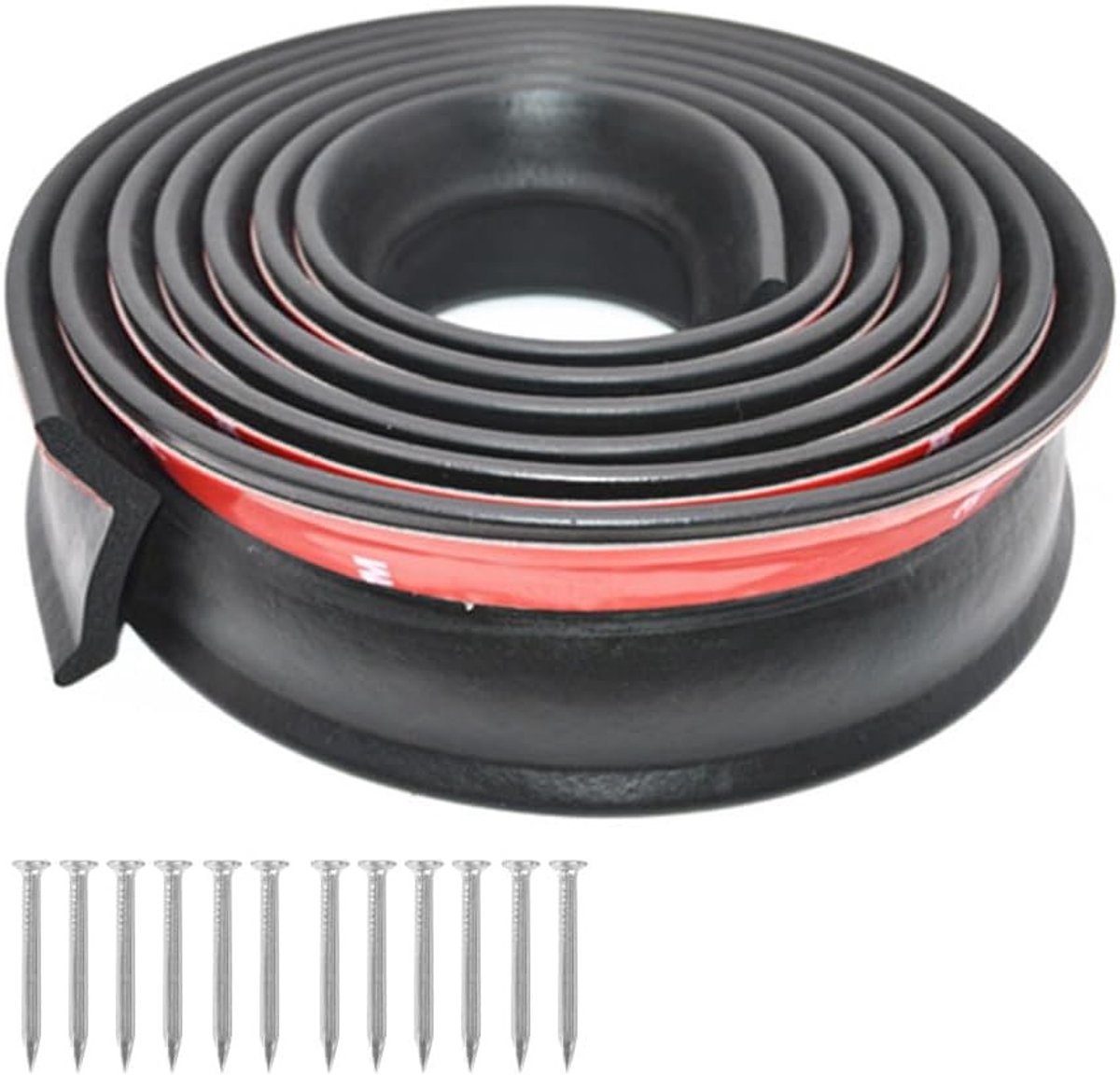 Multifunctionele Rubber Dichtstrip voor Garagedeuren van 6m, Zelfklevende Waterdichte Dichting en Tochtstrip met Spijkers voor Optimale Isolatie
