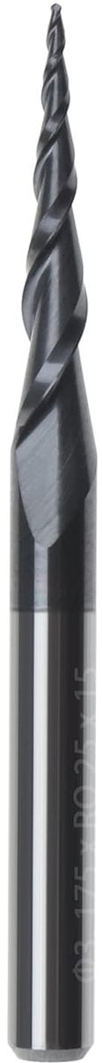 Tapered Neus Eindfrees met 0.25mm Bolneus van Hardmetaal, 2 Snijkanten, TiAIN Coating voor CNC Bewerking en Graveren, 1/8 Inch Schacht