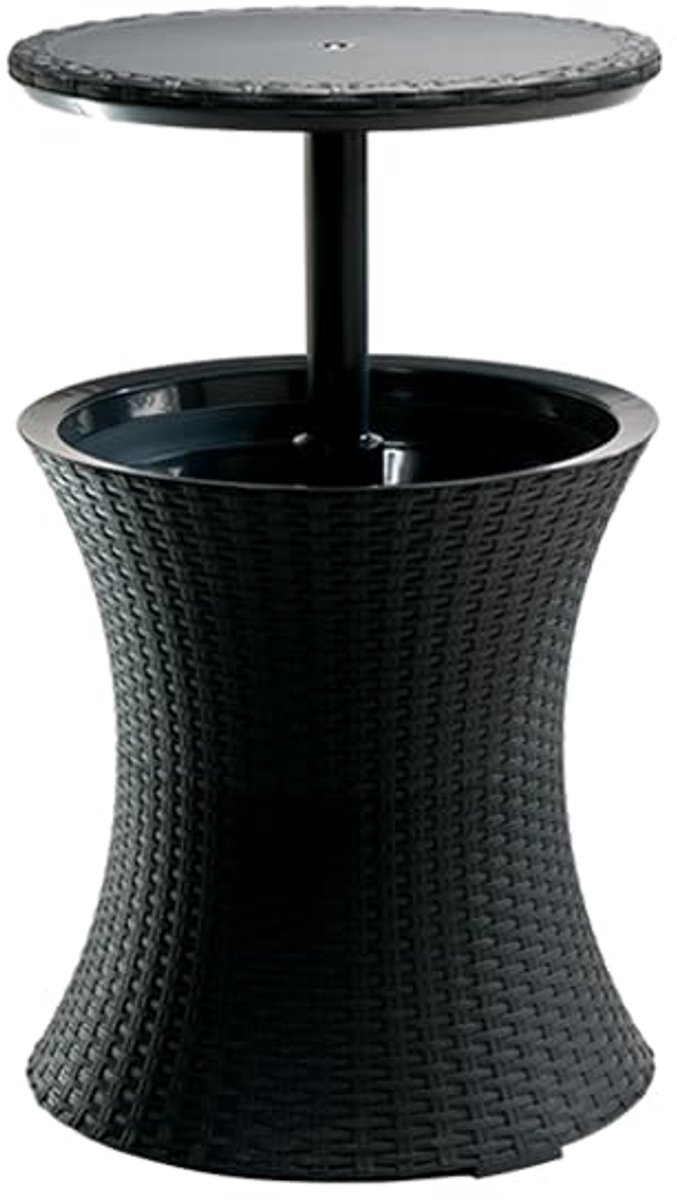 Famanu – 3-in-1 cocktailtafel, salontafel en outdoor ijskoeler in rotanlook, UV-bestendig en weerbestendig, antraciet, koelbox met 30 liter volume
