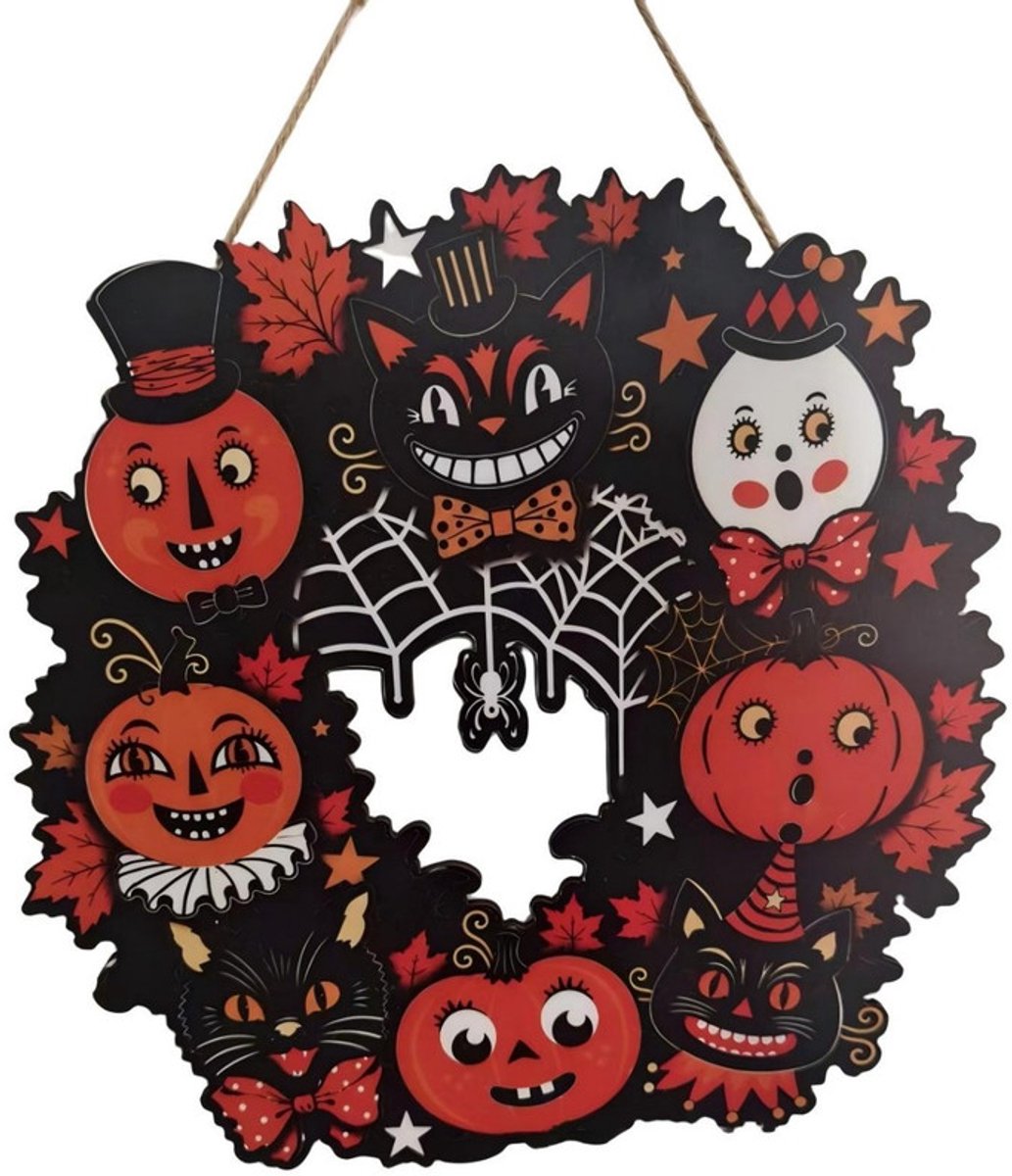 Huisnummer-20*20*0,5cm-Halloween decoratie-feest houten ophangingen-met spookvleermuis pompoen en andere patronen-bord huisnummer-houten hanger-Halloween voordeur hanger-houten slinger-geschikt voor binnen- en buitenmuurdecoratie op de binnenplaats