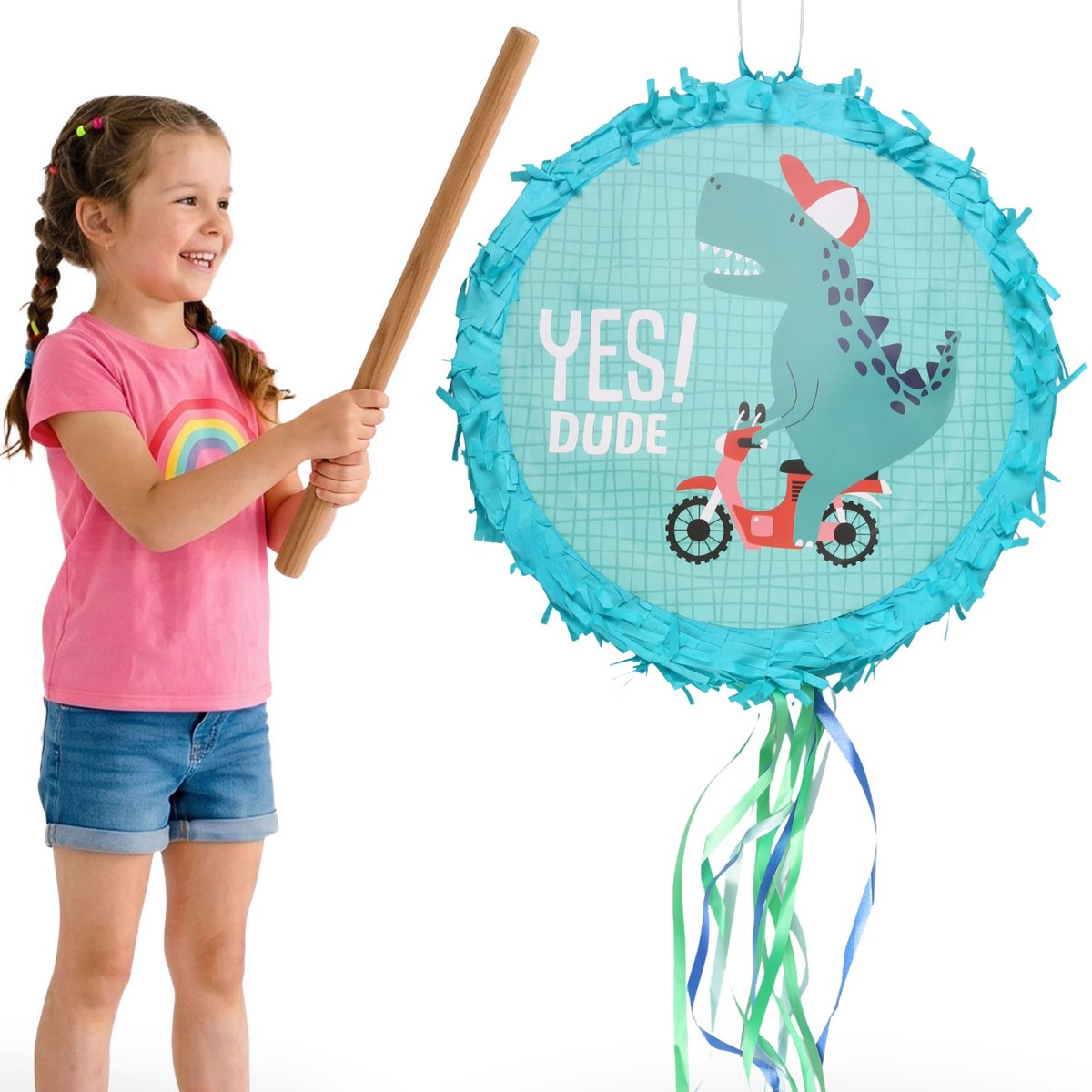 Dinosaurus Turkoois verjaardags PIÑATA, piñata voor kinderen voor verjaardagen om kapot te slaan 30x8 cm