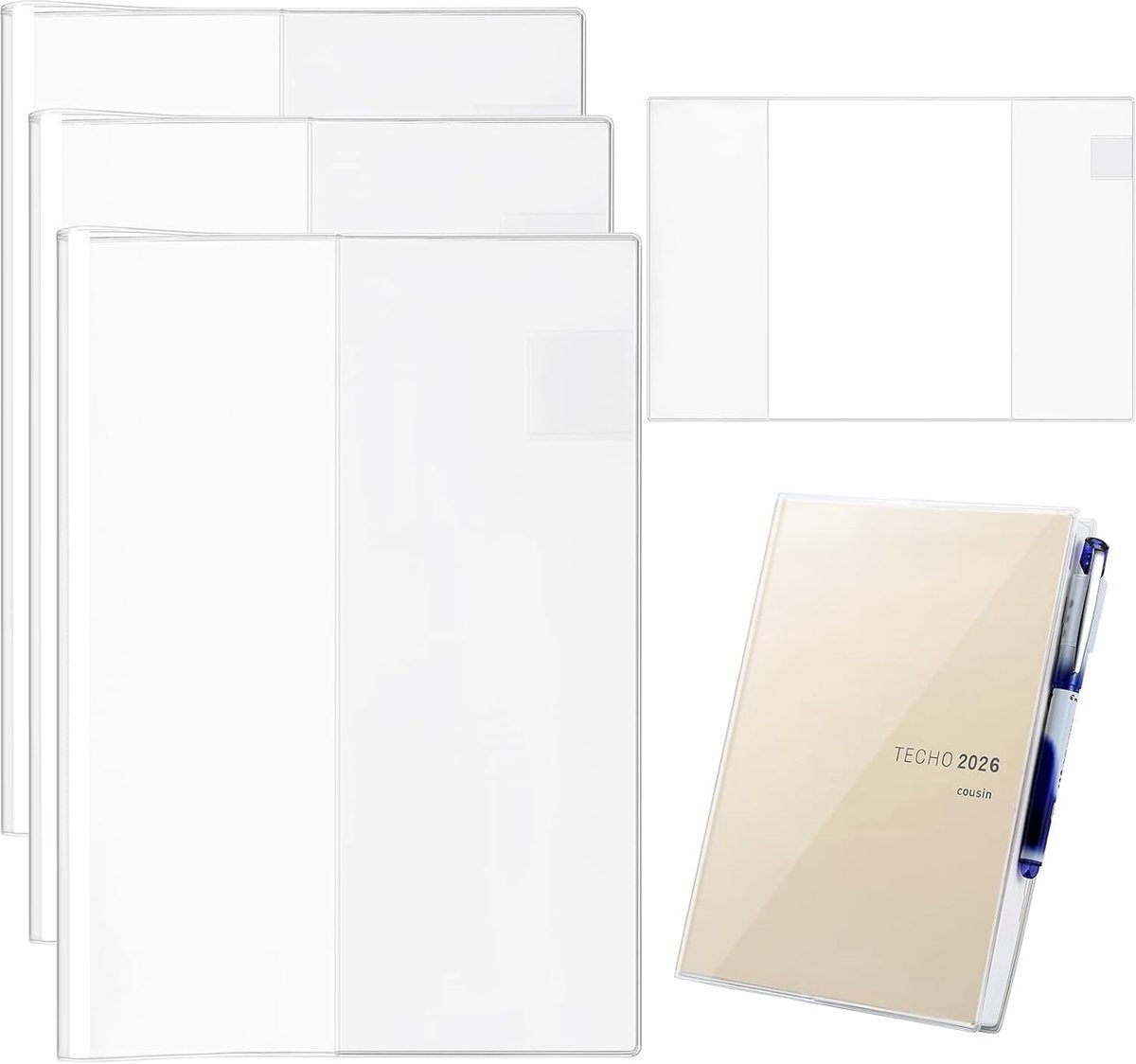 Set Van 3 A5 Transparante Boekomslagen - Bladbeschermer - A5-Bladbeschermers - Papieren Beschermen - PVC-Materiaal - Ingebouwde Penhouder - Waterbestendig - Geschikt voor Hobonichi Techo Cousin 2026 A5