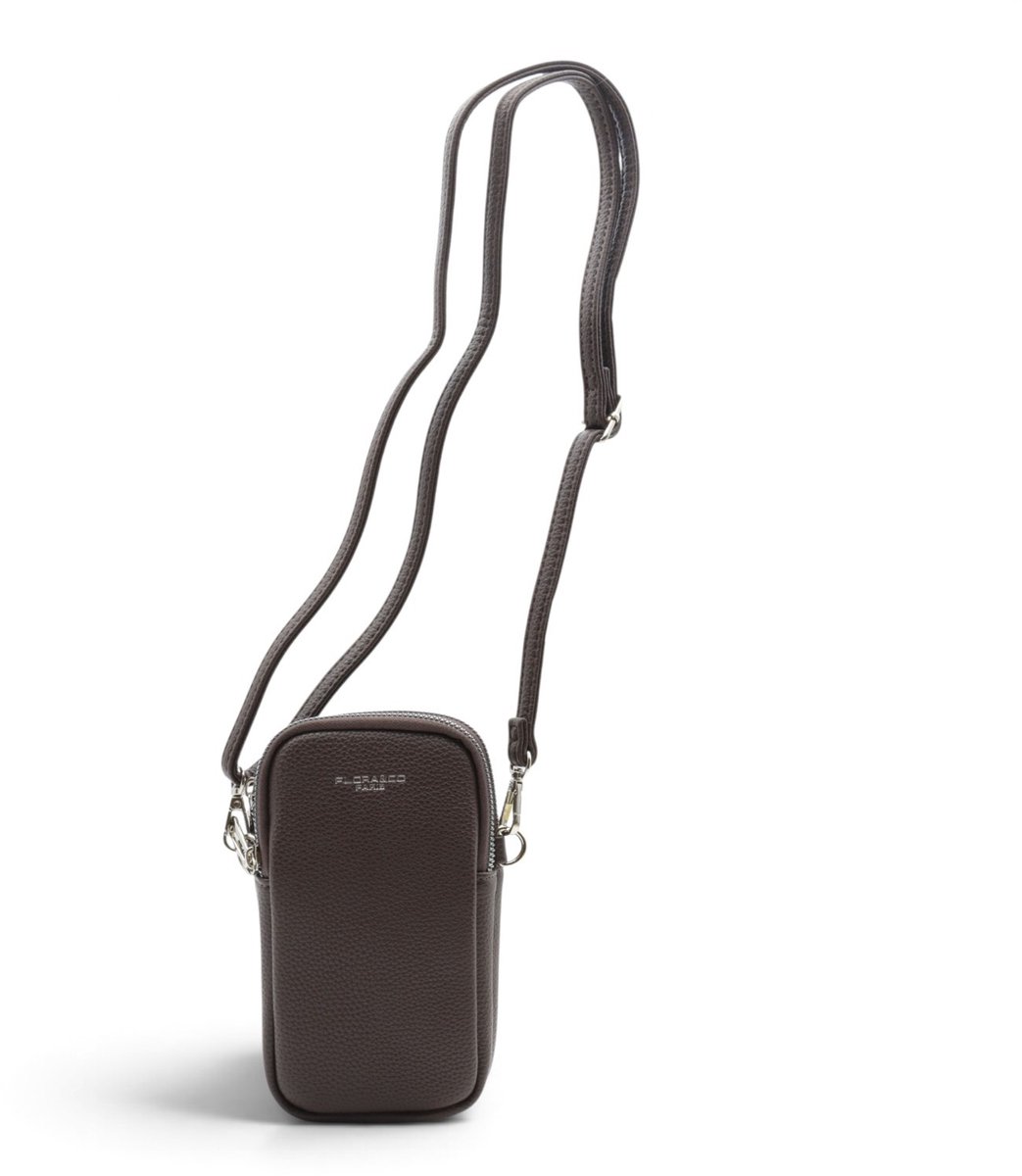 Flora & Co - Paris - Handig Crossbody hand/telefoontasje voor mobiel - gsm - chocolat - 2 vakken