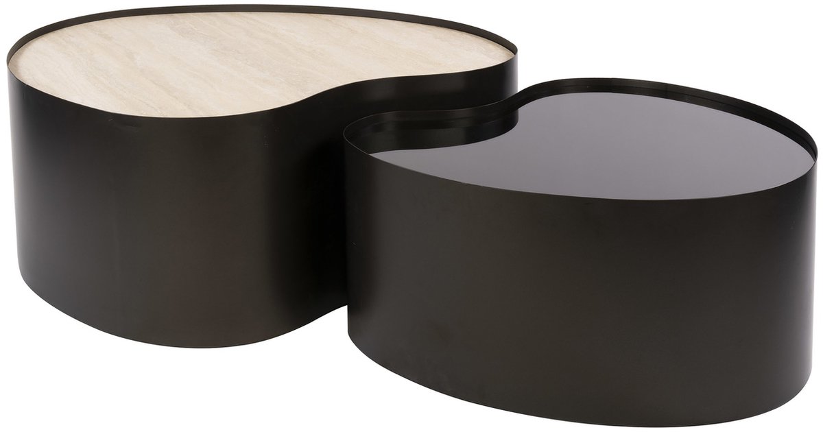 Giga Living Salontafel Metal - Organisch Travertin - Set Van 2