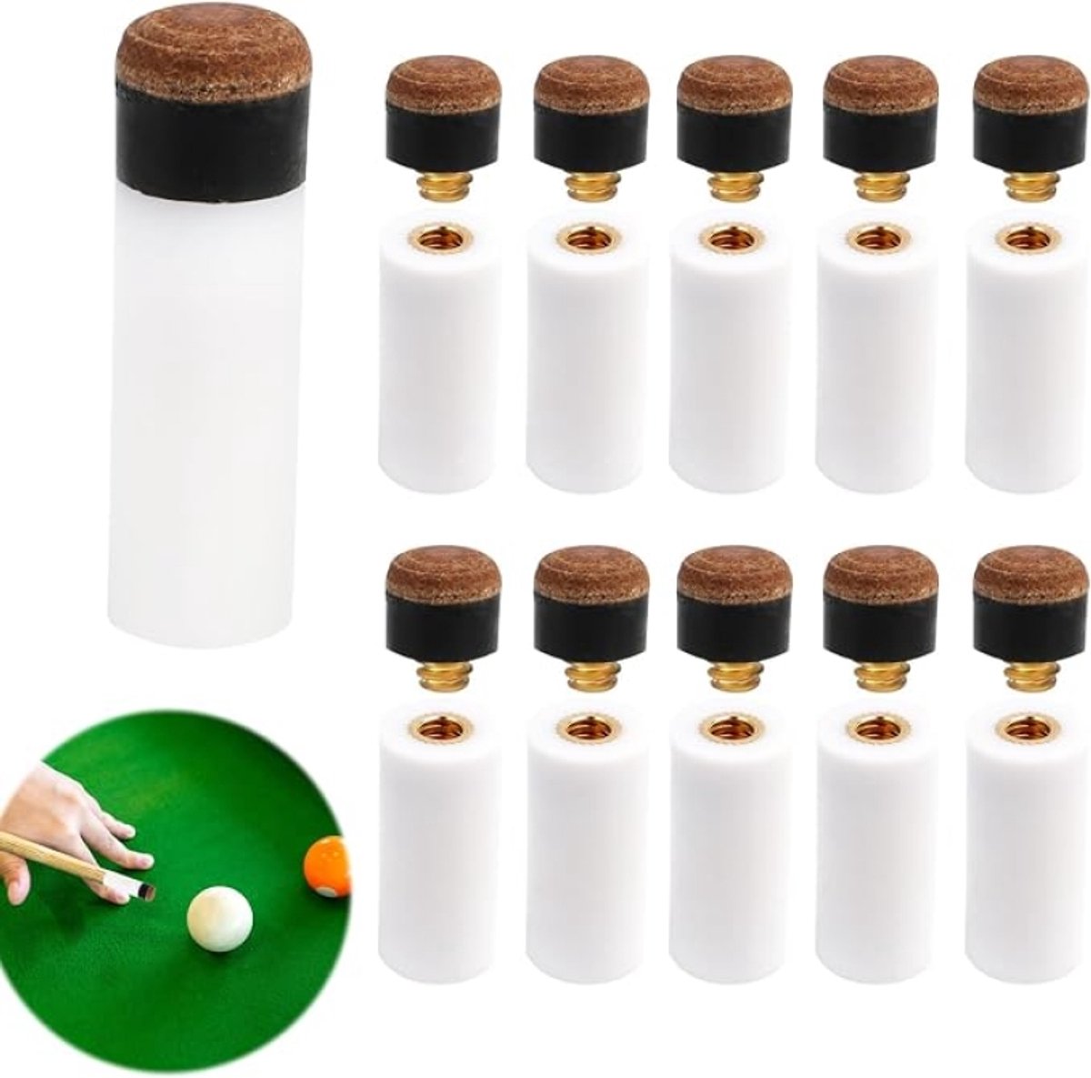 10 stuks biljartkeupen met hulzen, 10 mm, stijve schroefpunten voor biljartkeus, duurzame accessoires voor betere controle