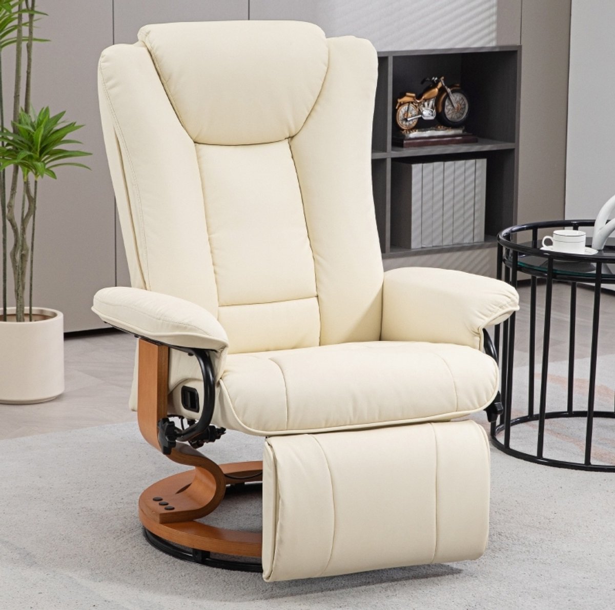 MODENUIT Relaxfauteuil 78x88x103 cm - Handmatig Verstelbaar - 360 Draaibaar - Voor Woonkamer - Kunstleer - Crèmewit