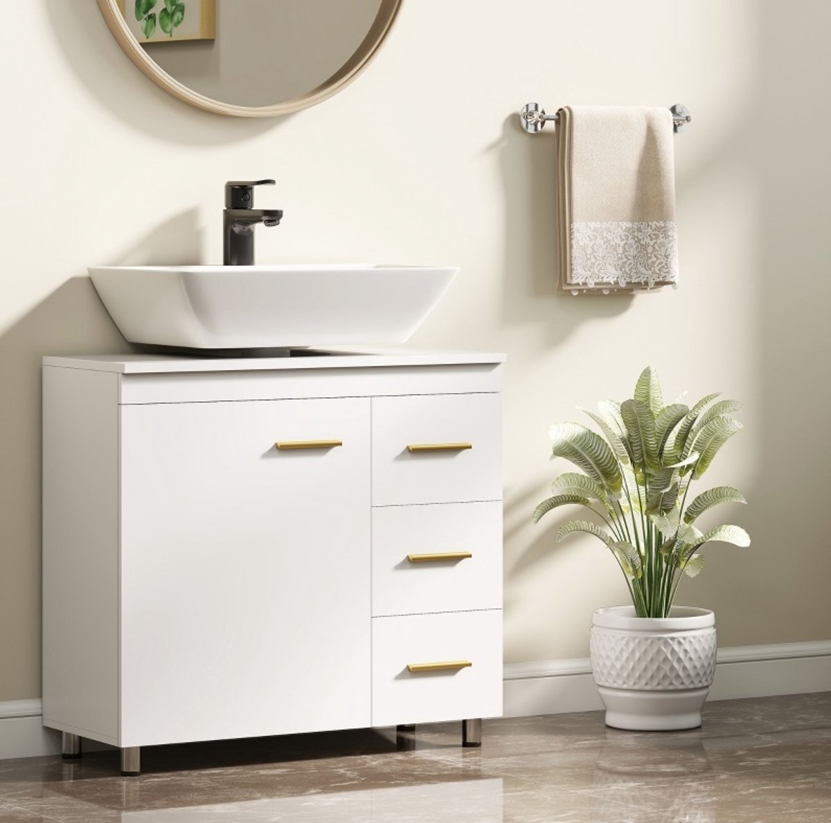 MIVRAY Badkamer Onderkast - Wasbak Onderkast Met 3 Lades En Softclose - Voor Wastafel Met En Zonder Sokkel - Wit - 70x30x65 Cm