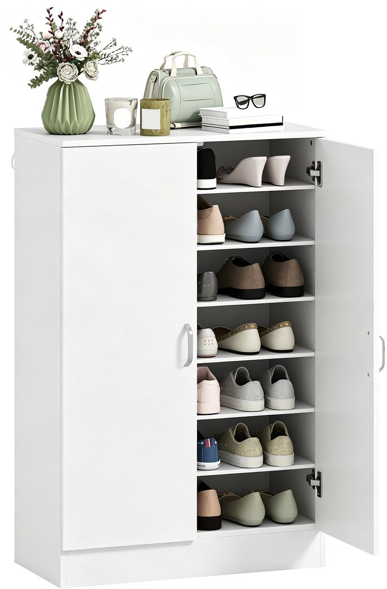 HOMCOM Schoenenkast-Spaanplaat-70L x 35B x 108H cm-Natuurlijk hout