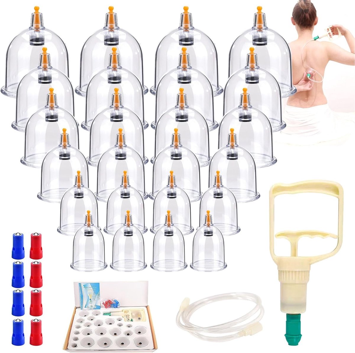 24-delige cupping set voor therapie, biomagnetische massage en spierontspanning met traditionele Chinese technieken