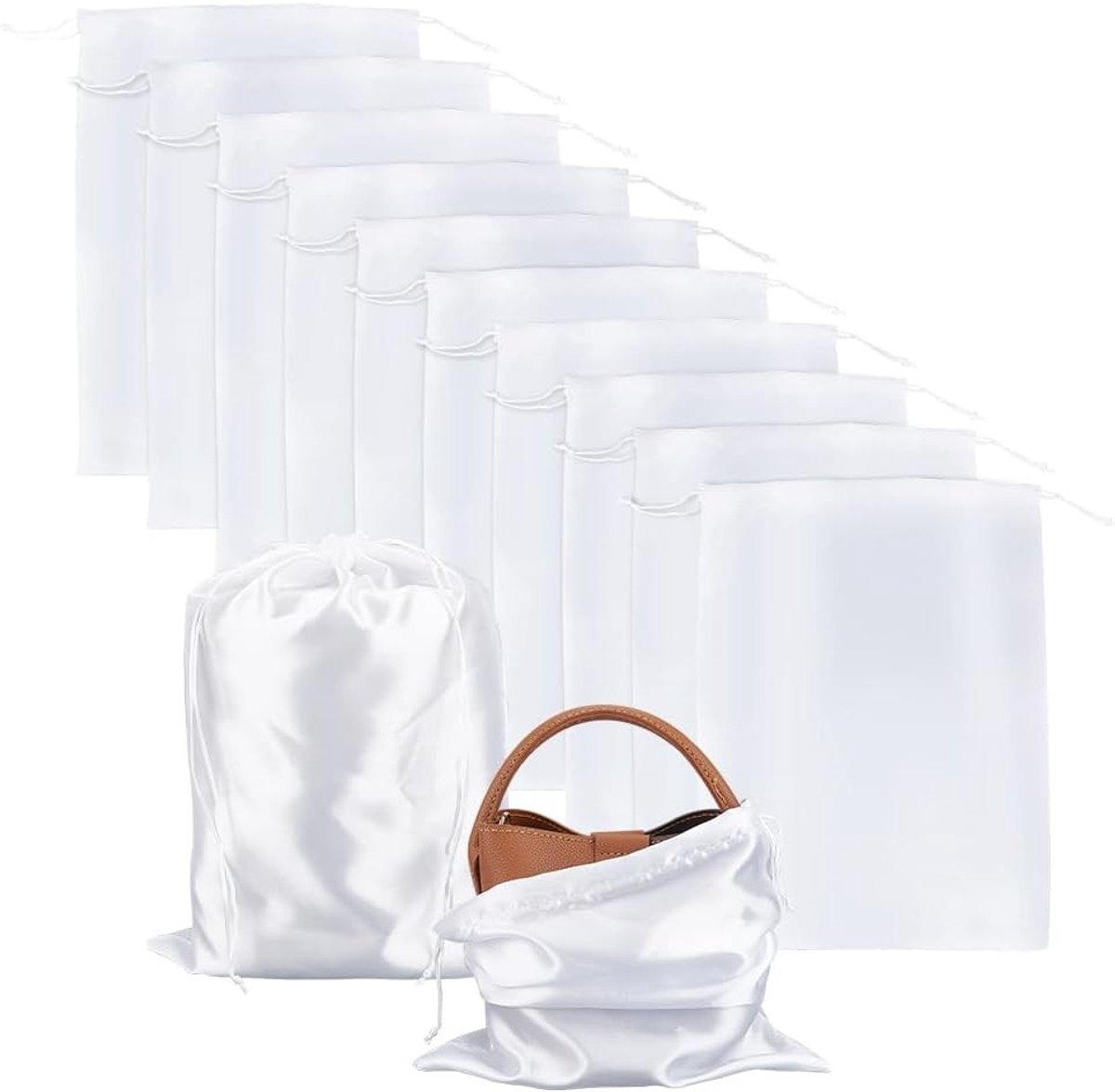 12 Stuks Satijnen Dust Bags, Rechthoekige Trekkoord Tassen voor Verpakking, Handtassen, Schoenen en Kleding