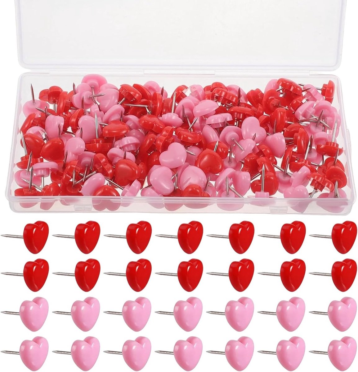 Hartvormige Punaises - Roze en Rood - 1,1 x 1,2 cm - Duurzame Punaises van Kunststof en Metaal - Voor Thuis en Kantoor