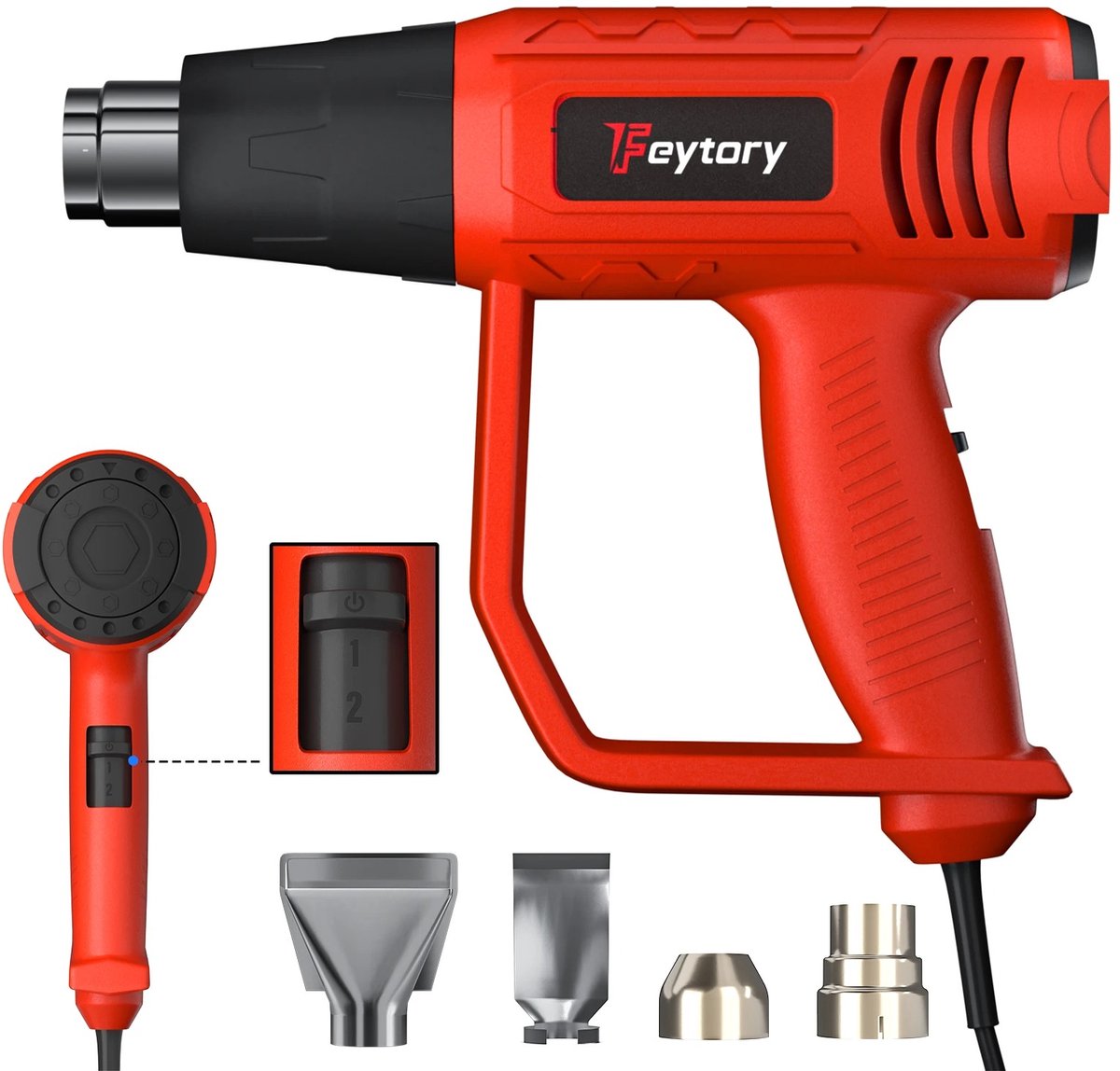 Zerova Heteluchtpistool - Temperatuurregeling - Kunststofbewerking - Elektrische Heat Gun - Verf Verwijderen - 4 Opzetstukken