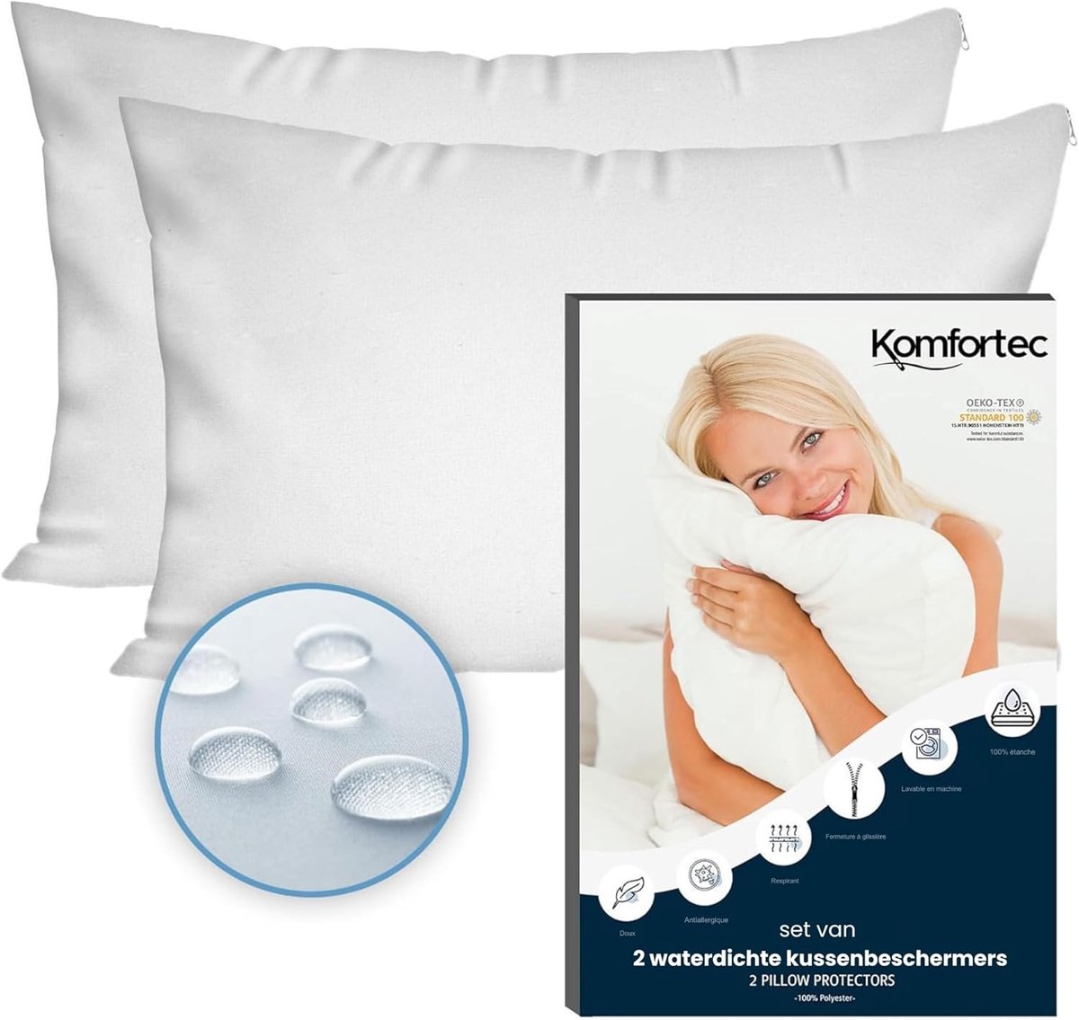 Kussenbeschermers 40 x 60 cm - Waterdicht - Ademend - Hypoallergene bescherming tegen mijten - ShopVlot