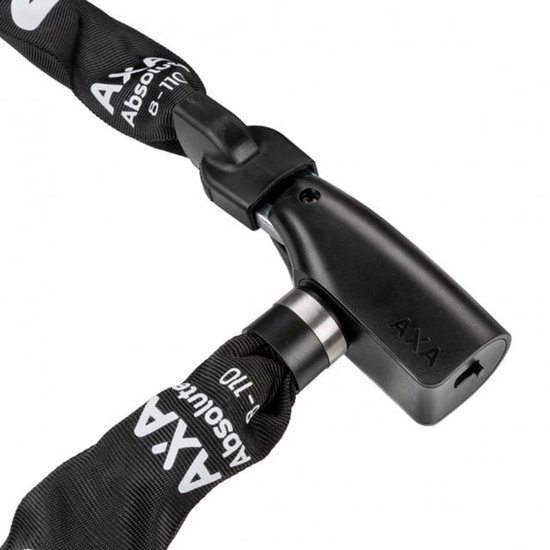 AXA Absolute 9 kettingslot met zwarte, dikke schakels en zwarte behuizing.