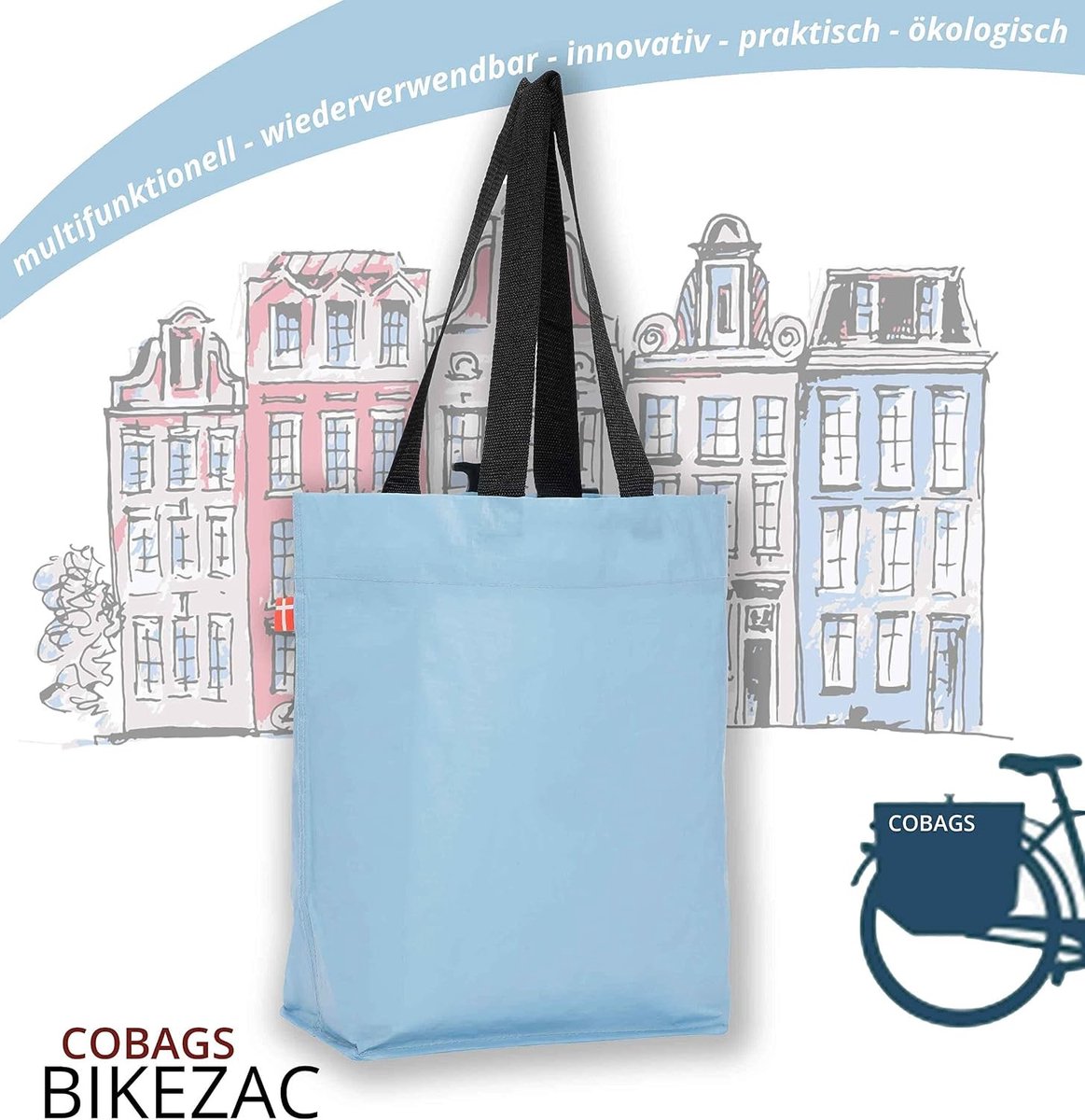 Fietstas Enkele Afneembaar - Simply Blue - Praktische Boodschappentas voor Fiets