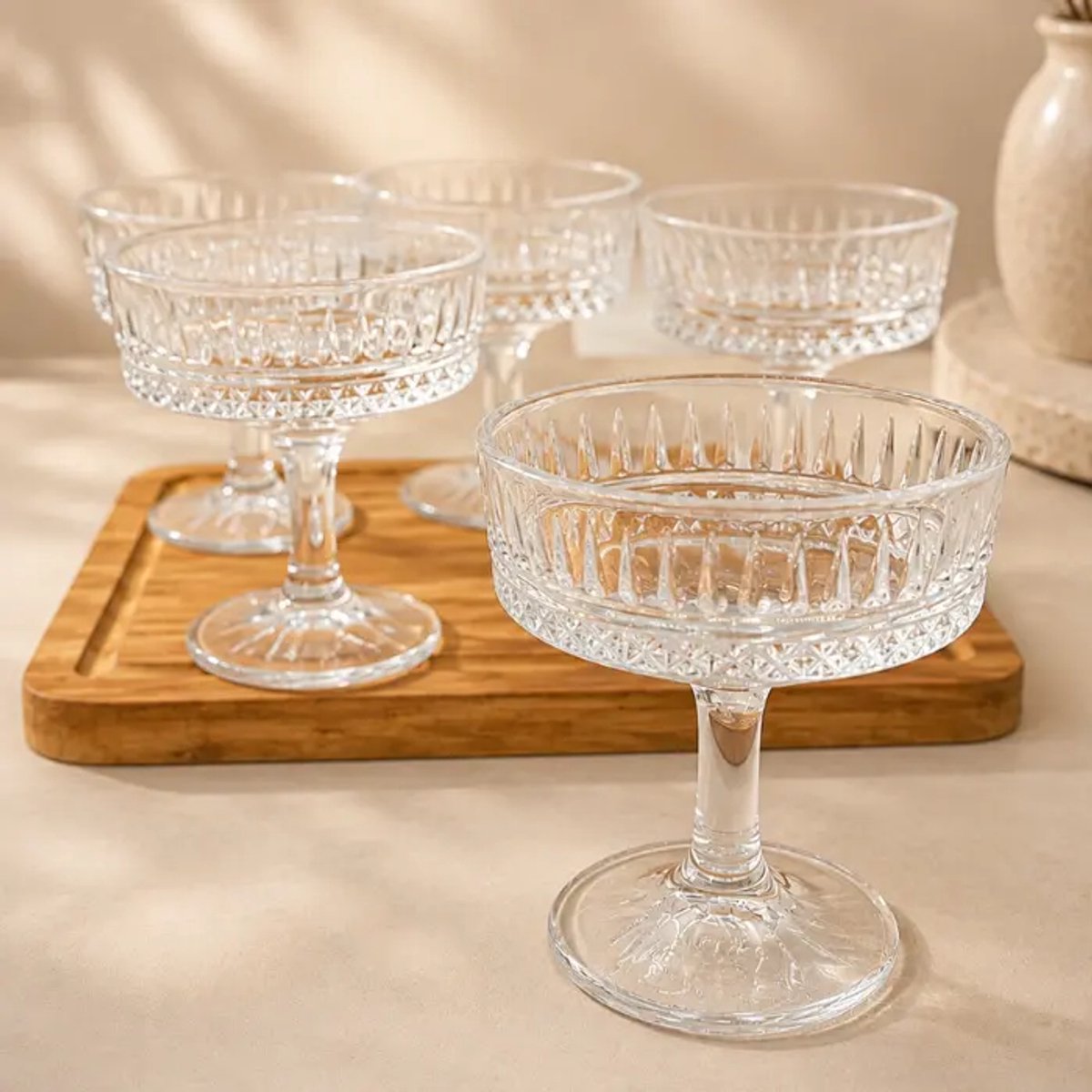 Bavary – ijscoupes – Diamond – diamantreliëf – helder glas – 6×175 ml, Ø10×H11 cm
