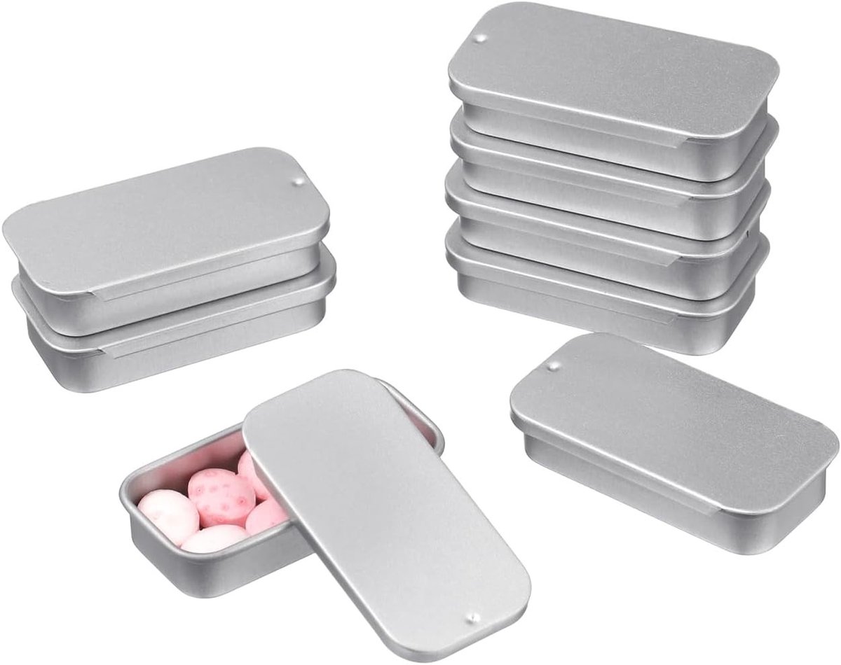 Set van 16 metalen opbergdozen met schuifdeksel - zilveren rechthoekige blikken voor snoep, opslag en organisatie