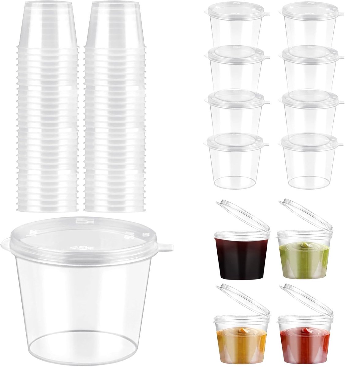 Kleine Plastic Dozen met Deksel - 150 Stuks Herbruikbare Opslagdozen voor Sauzen, Dips en Salades, Lekvrij en Ideaal voor Voedselopslag