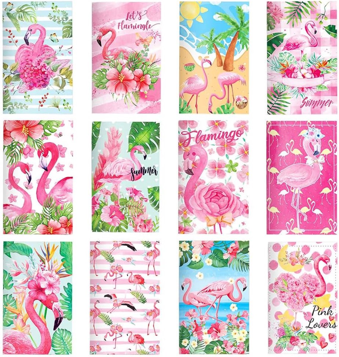 Boerni 12 Pcs Flamingo Mini Notebooks Summer Hawaii Small Pocket Notepads Journal Lined Tropical Luau Memo Notes for - ShopVlot