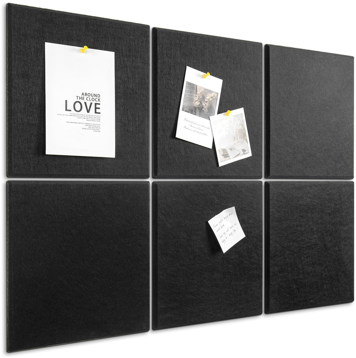 Famanu – Modulaire vilt prikbord set van 6 stuks, 90 x 60 cm, alternatief voor kurk, zwart