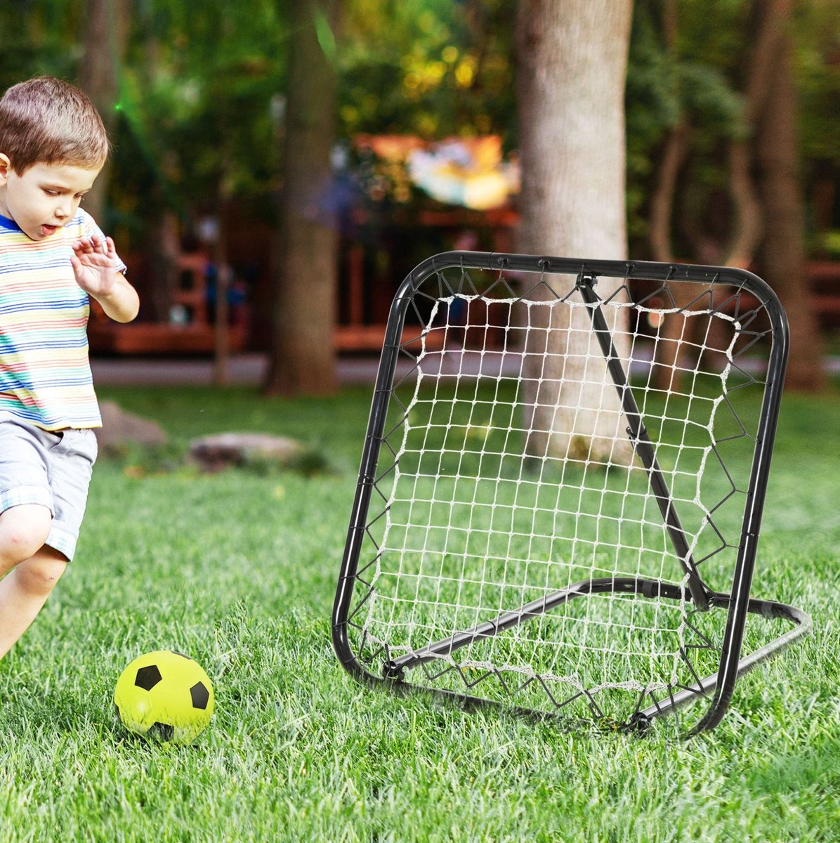 REDOM - Tchouk rebounder - klapbaar - verstelbare hoek - stabiliteitsankers - voetbal, baseball en basketbaltraining - metaal - zwart - 78 x 84 x 65-78 cm