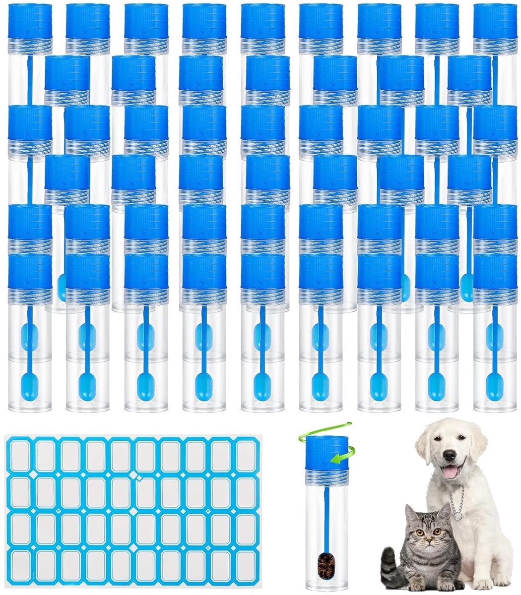 50 Stuks Faeces Monstersbuizen 15ml met Lepel en Etiketten, Goede Dichting voor Honden en Katten, Ideaal voor Huisdieronderzoek en Monsterafname