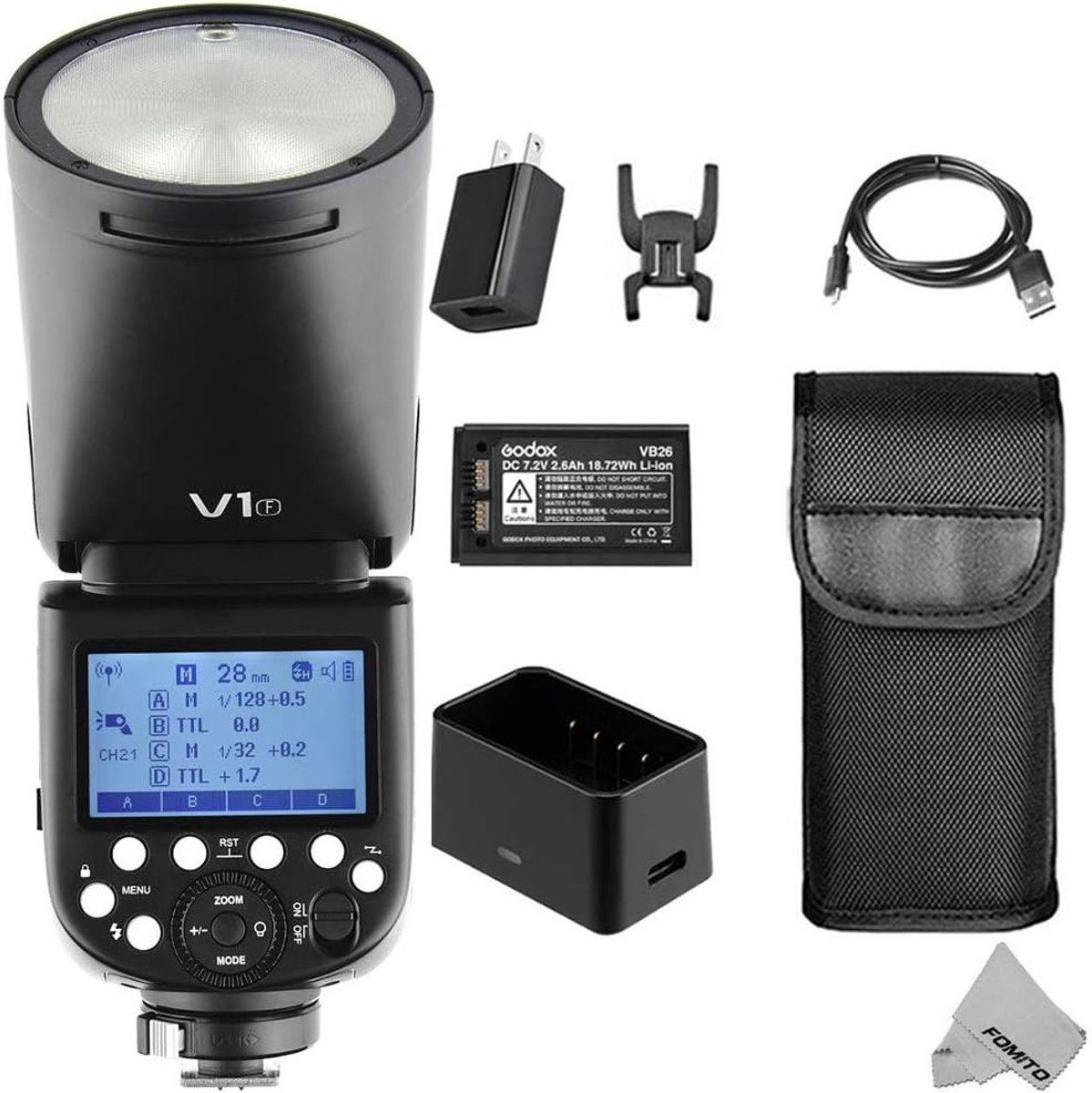 Krachtige 2.4G TTL-Li-ion flitser met ronde kop, 76W GN92, 1/8000 HSS en 2600 mAh batterij voor Fujifilm camera's
