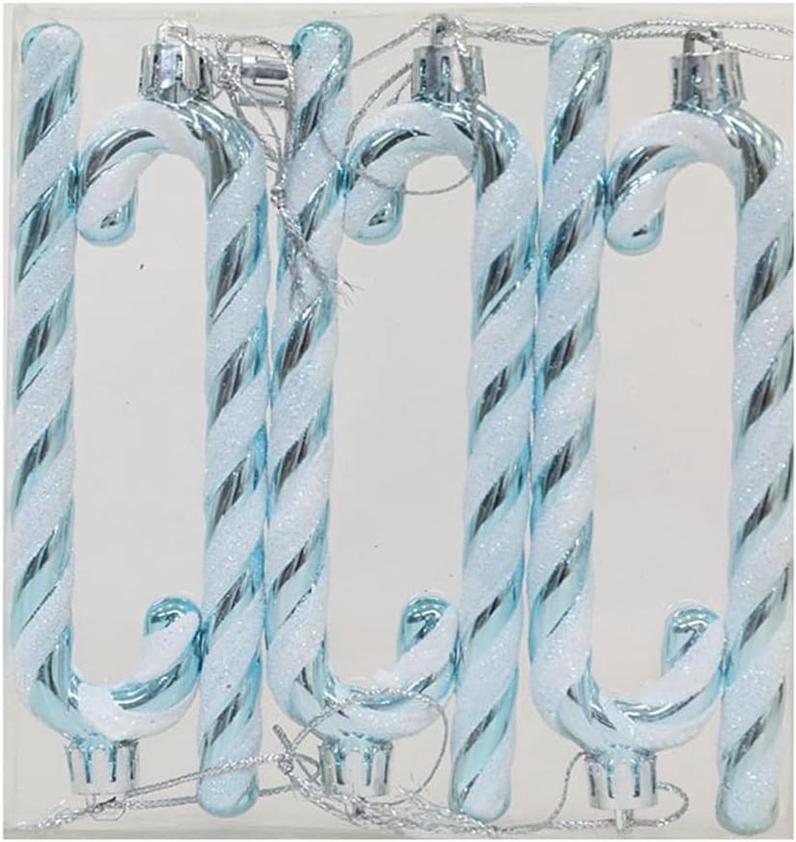 Kerstdecoratie: 6 Stuks Hangende Suikerstokken van 14 cm - Plastic Ornamenten voor de Kerstboom, Feestelijke Versiering en Thuisdecoratie in IJsblauw