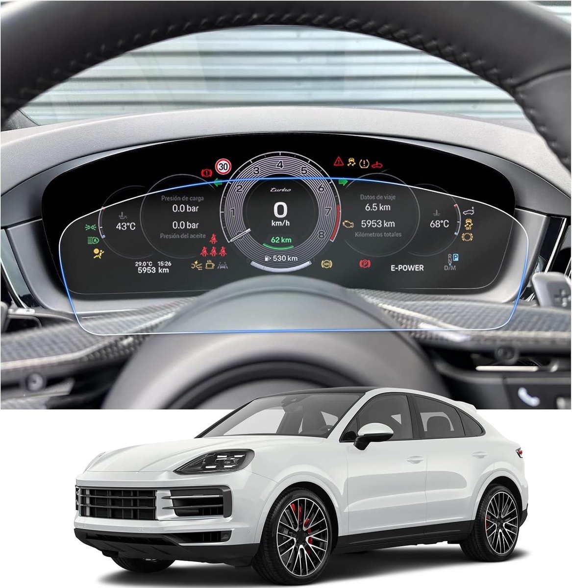Compatibele Beschermfolie voor Porsche Cayenne 2024 2025 - 6H Krasbestendige 12.6 inch GPS Schermbeschermer en Navi Folie - 2 Stuks Accessoires voor Instrumentenpaneel