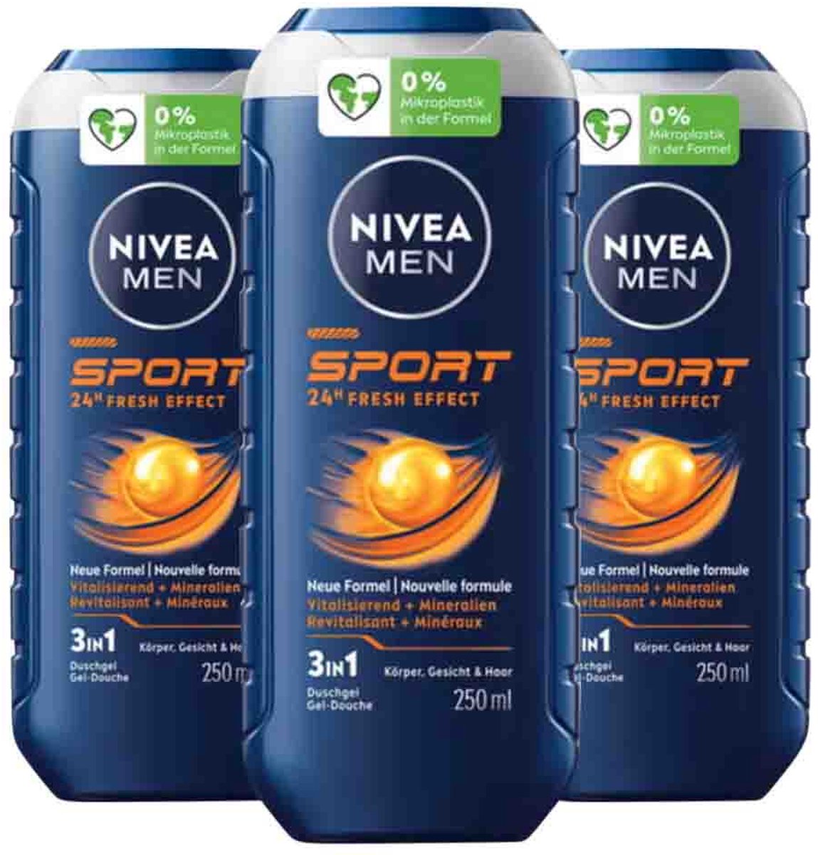 NIVEA Men Shampoo & Douchegel 3in1 Sport - 3 x 250 ml - Voordeelverpakking