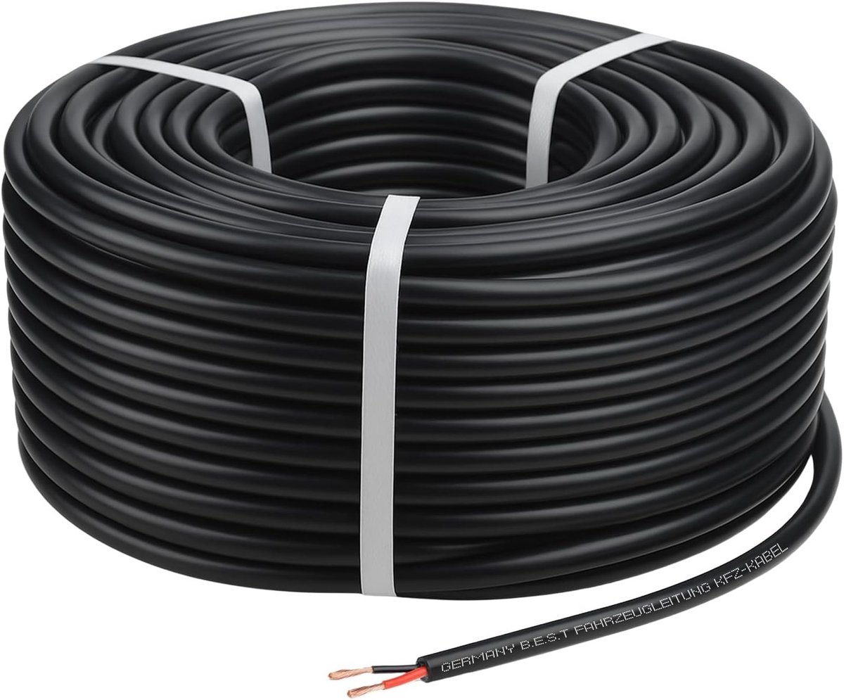 Autokabel - Zwart - 25 m - Platte Kabel voor Voertuigen - Voor Diverse Elektrische Toepassingen