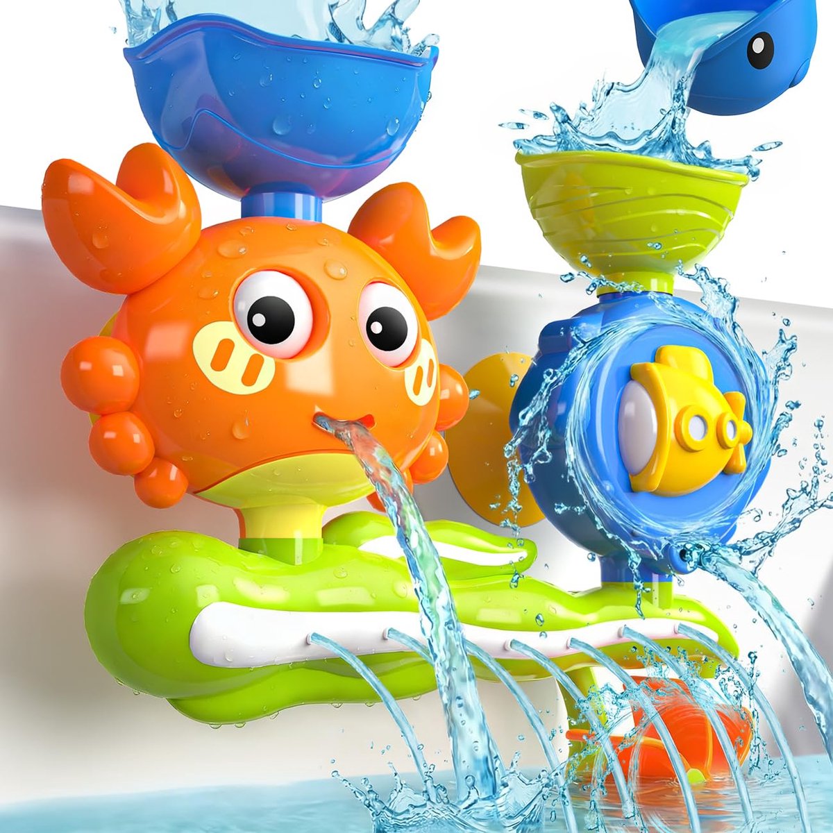 VONKELIOS®Krab waterrad badspeelgoed voor peuters, interactief waterspeelgoed met watervalstation, badspeelgoed voor baby's en kinderen