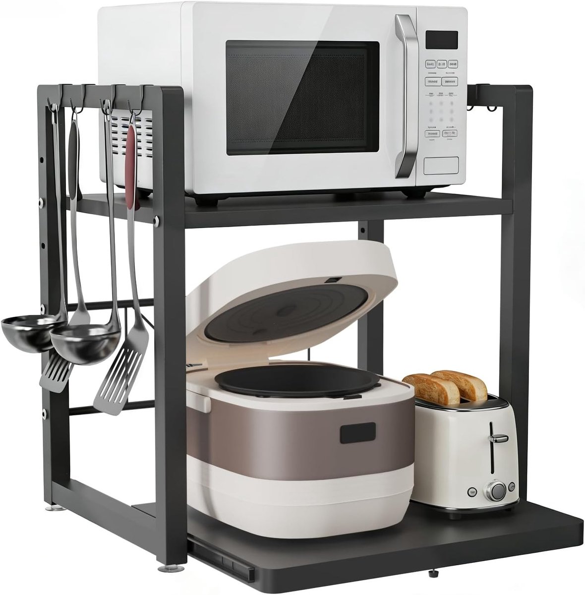 Keukenkast voor magnetron - Zwart - 53 x 40 x 59 cm - Ruimtebesparend ontwerp - Voor de keuken