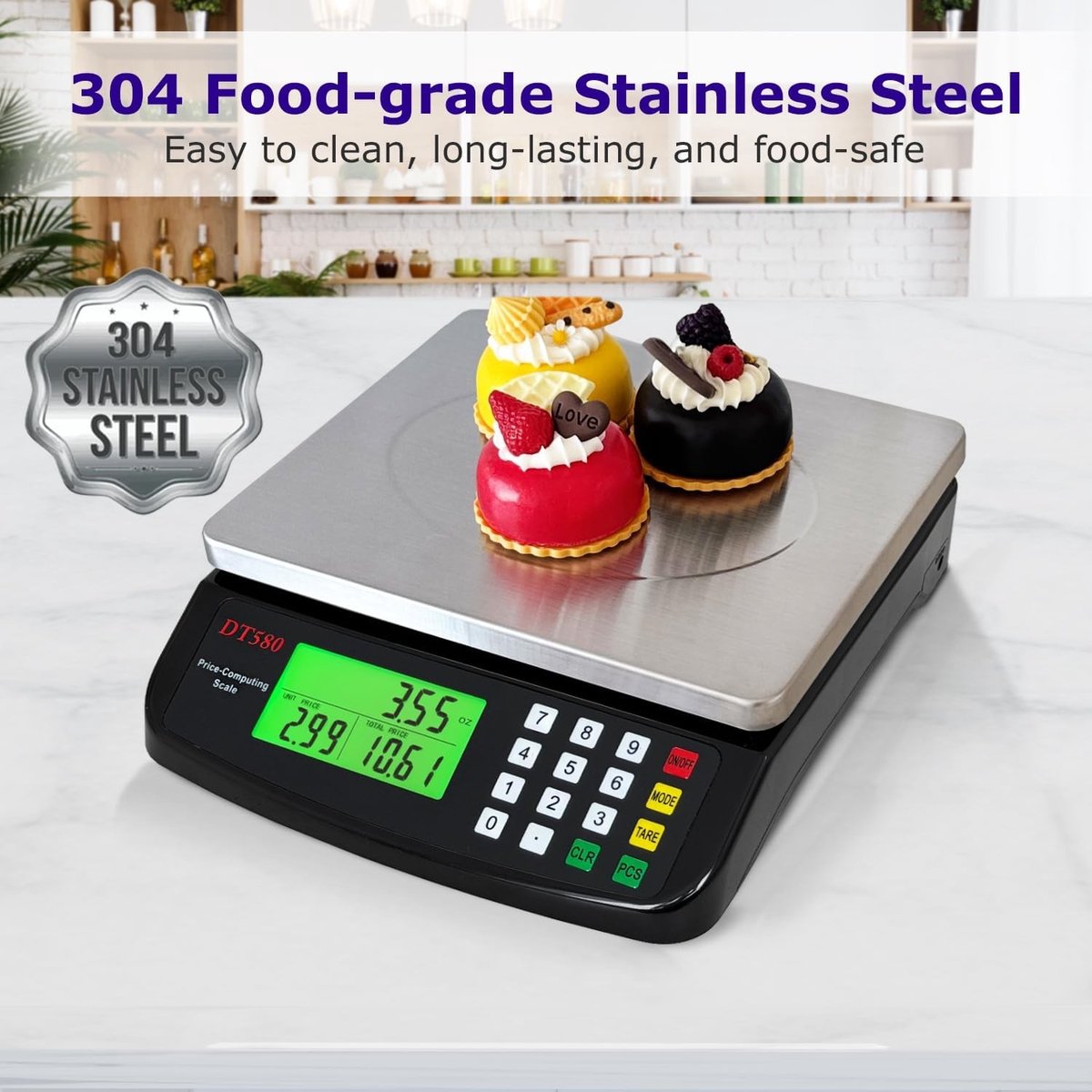 Keukenweegschaal zonder batterijen - Zwart - 215 x 175 mm - LCD-display en tarra-functie - Voor Huishoudens en Professioneel Gebruik