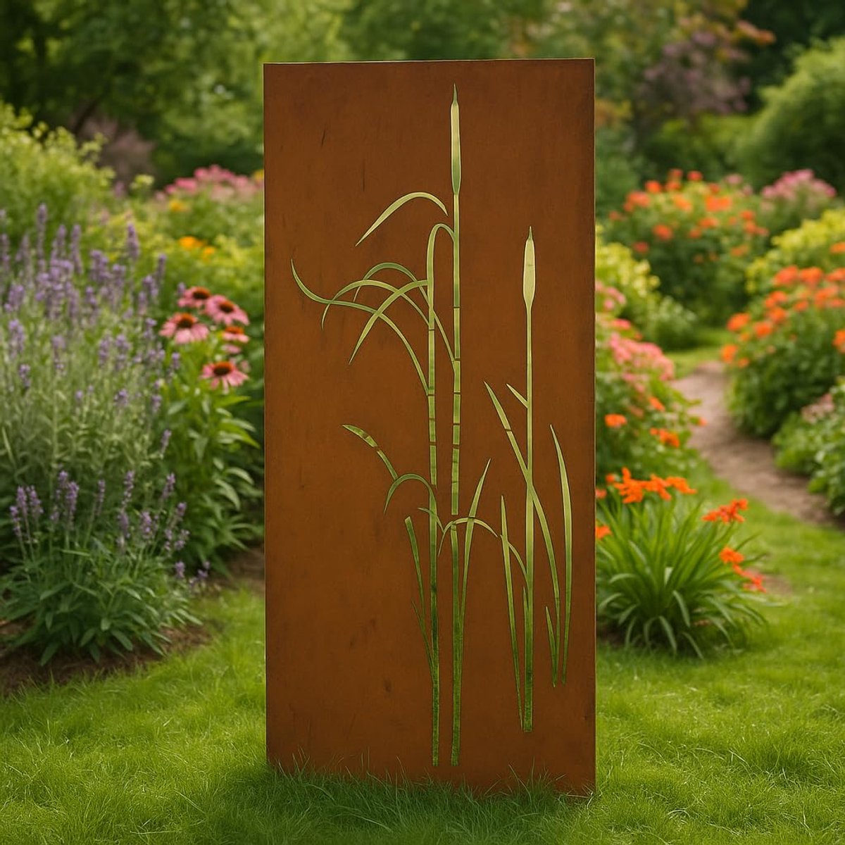 Famanu – Tuinscherm van metaal, roestvrij, tuinhek en tuindecoratie, zichtscherm van 125 x 50 x 2 cm