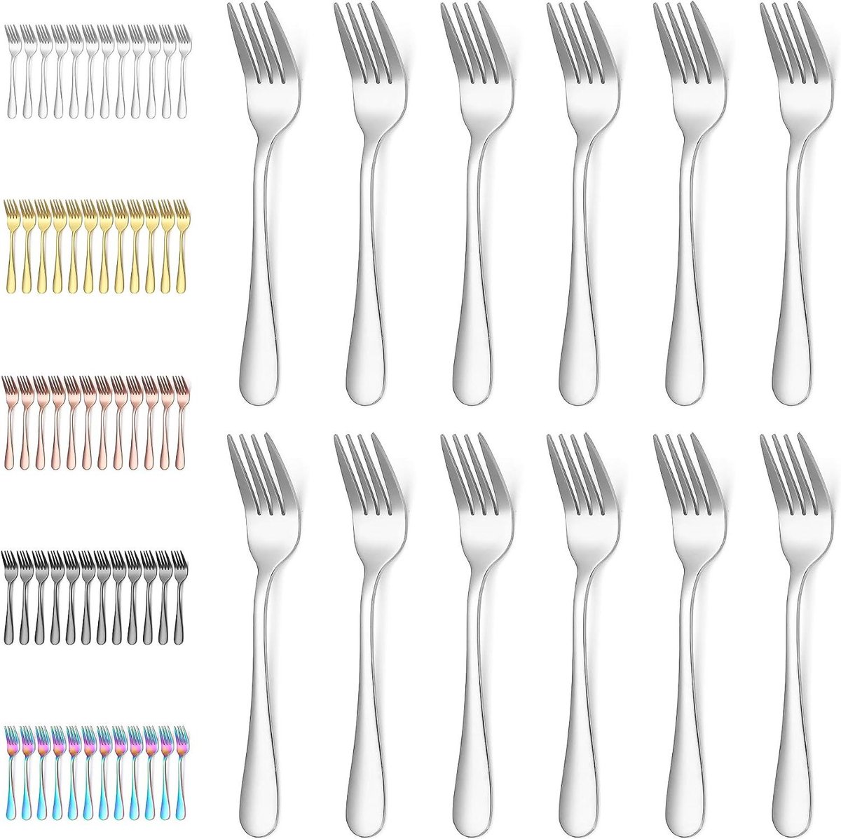 Dessert Vorkjes - Gebak Vorkjes - Kleine Hapjes Eten - Roestvrij Staal - 12 Stuks - Zilver